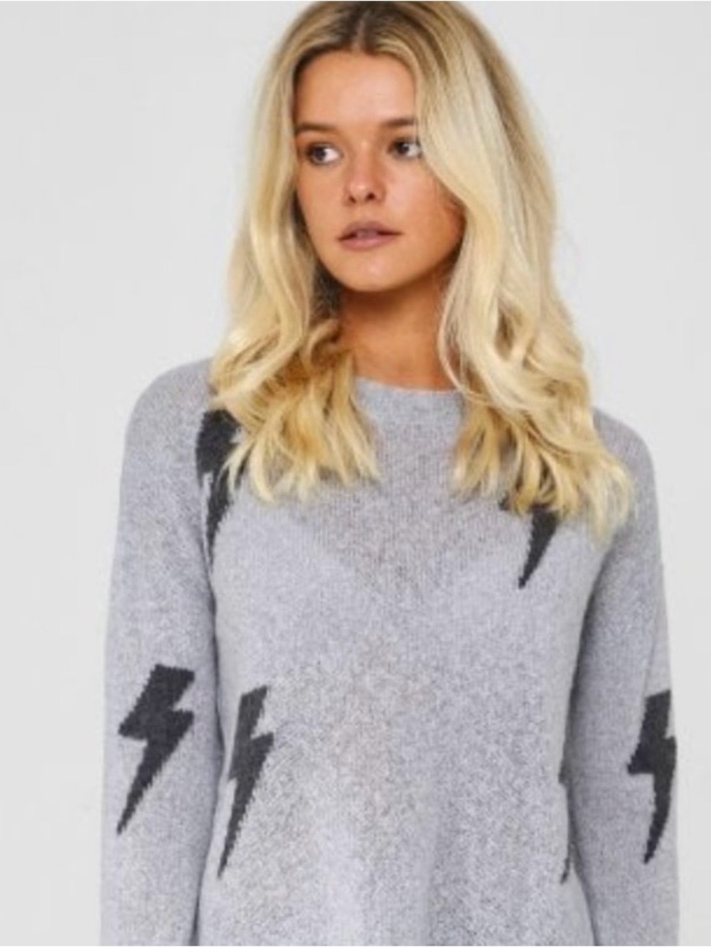Rails Alpaca Wool mix gray Crewneck Sweater with Dark Gray Lightning Bolts XS